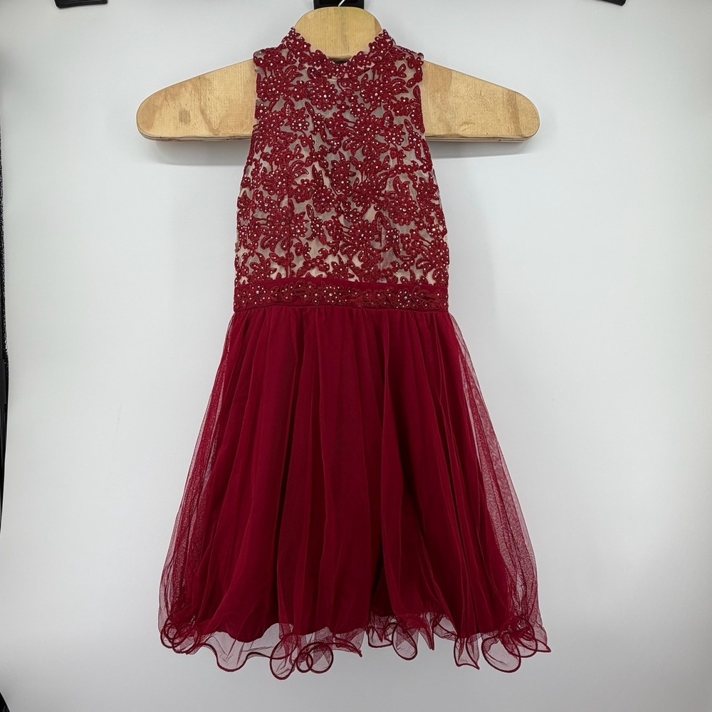 City Triangles Burgundy Lace Sequin Tulle Keyhole Back Party Dress‎ 5 8145-AB3B